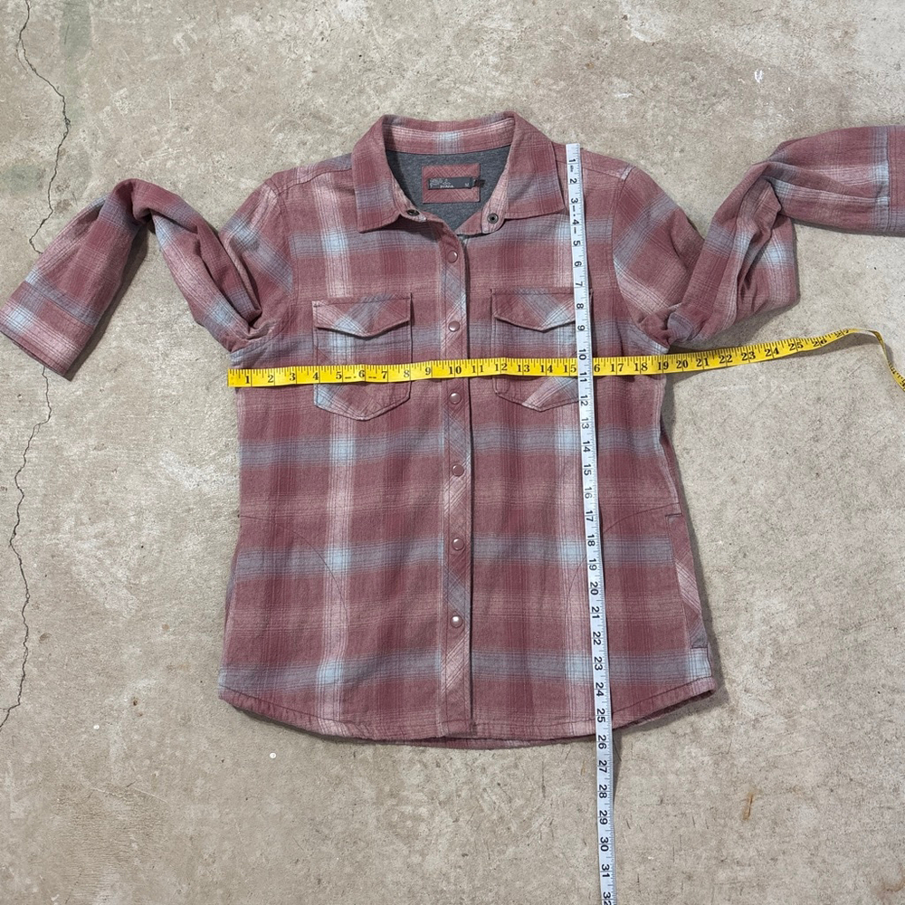 prAna Charley Top Plaid Flannel Shirt Shacket Women’s Medium Pink Gray - Picture 4 of 10
